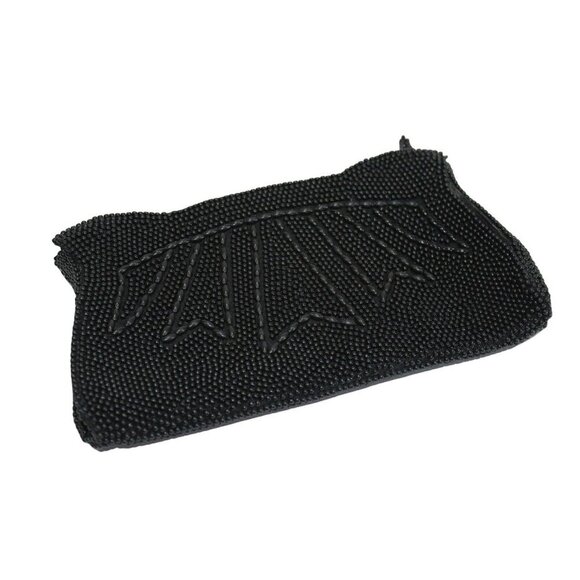 Black Beaded Evening Clutch Bag with Zipper Closure Interior Pocket Japan - Picture 1 of 3